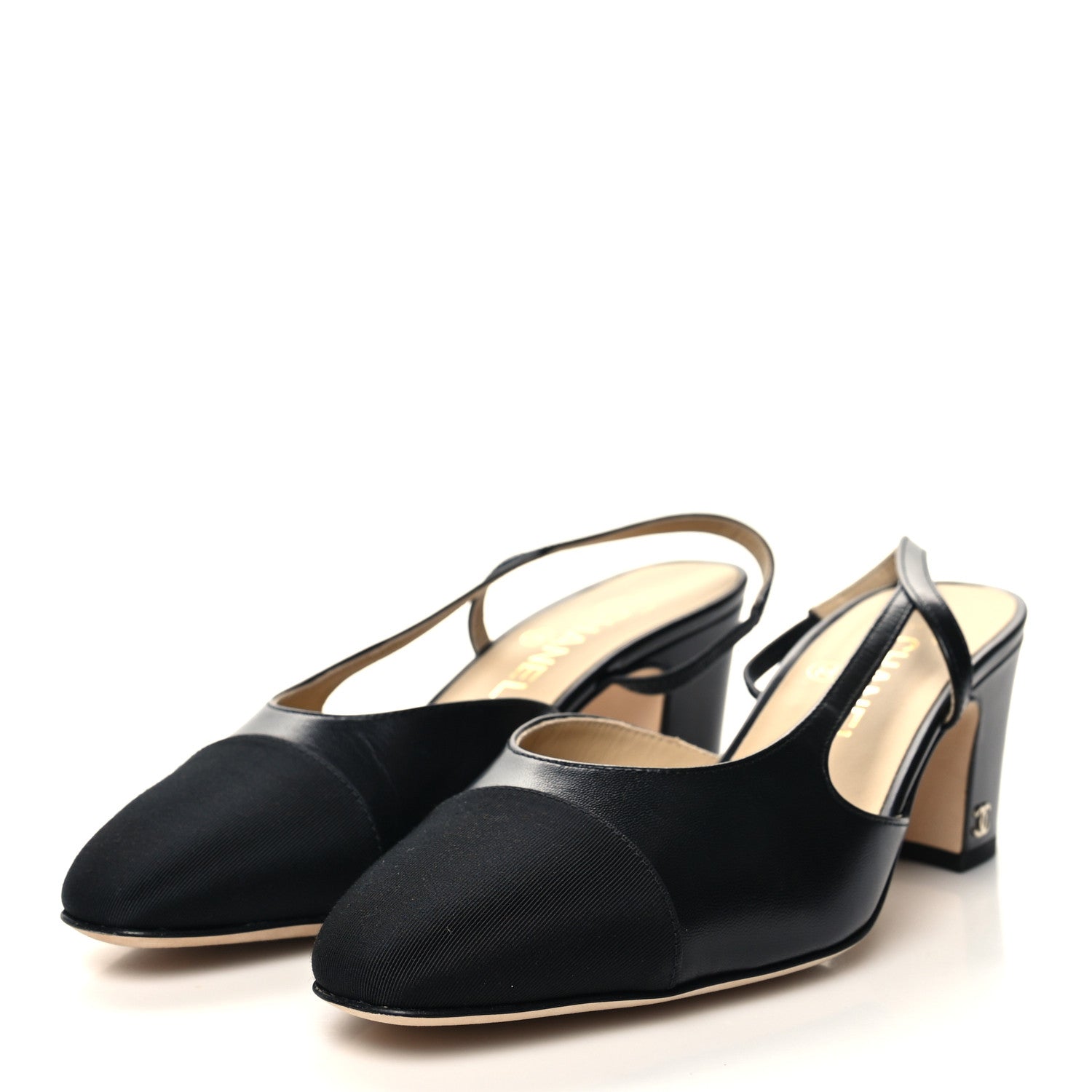 Chanel Goatskin Grosgrain Cap Toe CC Slingback Sandals 38.5 Black 3 of 9