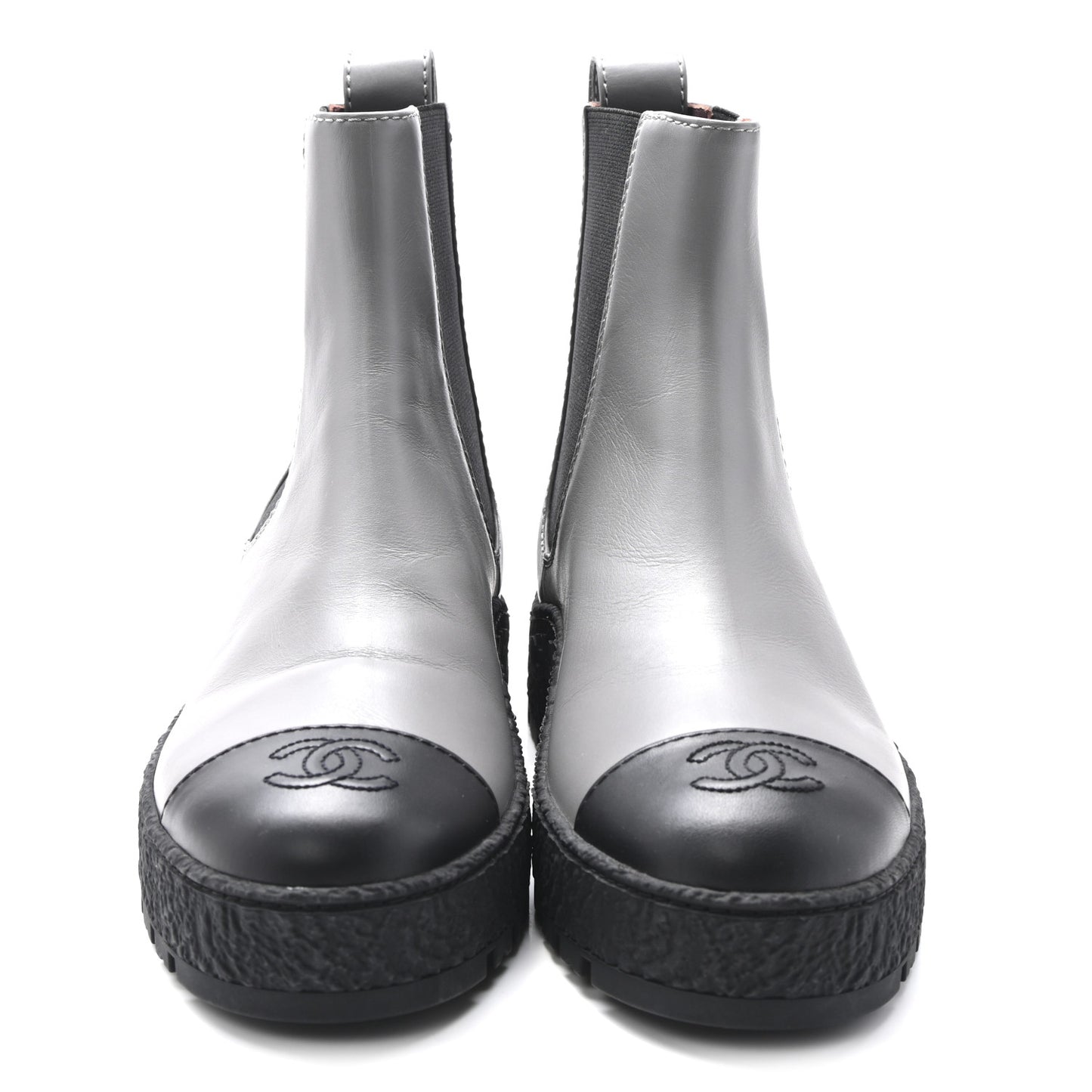 Calfskin Cap Toe CC Ankle Boots 38.5 Grey Black