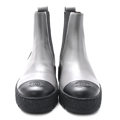 Chanel Calfskin Cap Toe CC Ankle Boots 38.5 Grey Black 3 of 10