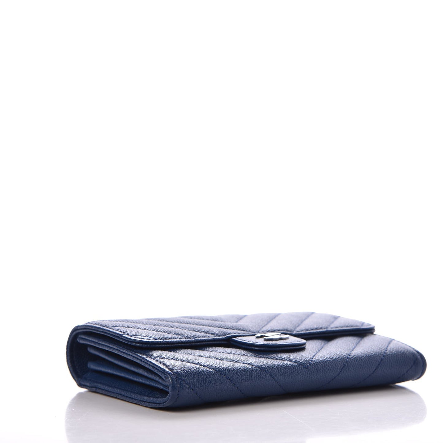Caviar Chevron Quilted Medium Flap Wallet Blue