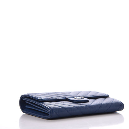Chanel Caviar Chevron Quilted Medium Flap Wallet Blue 4 of 9