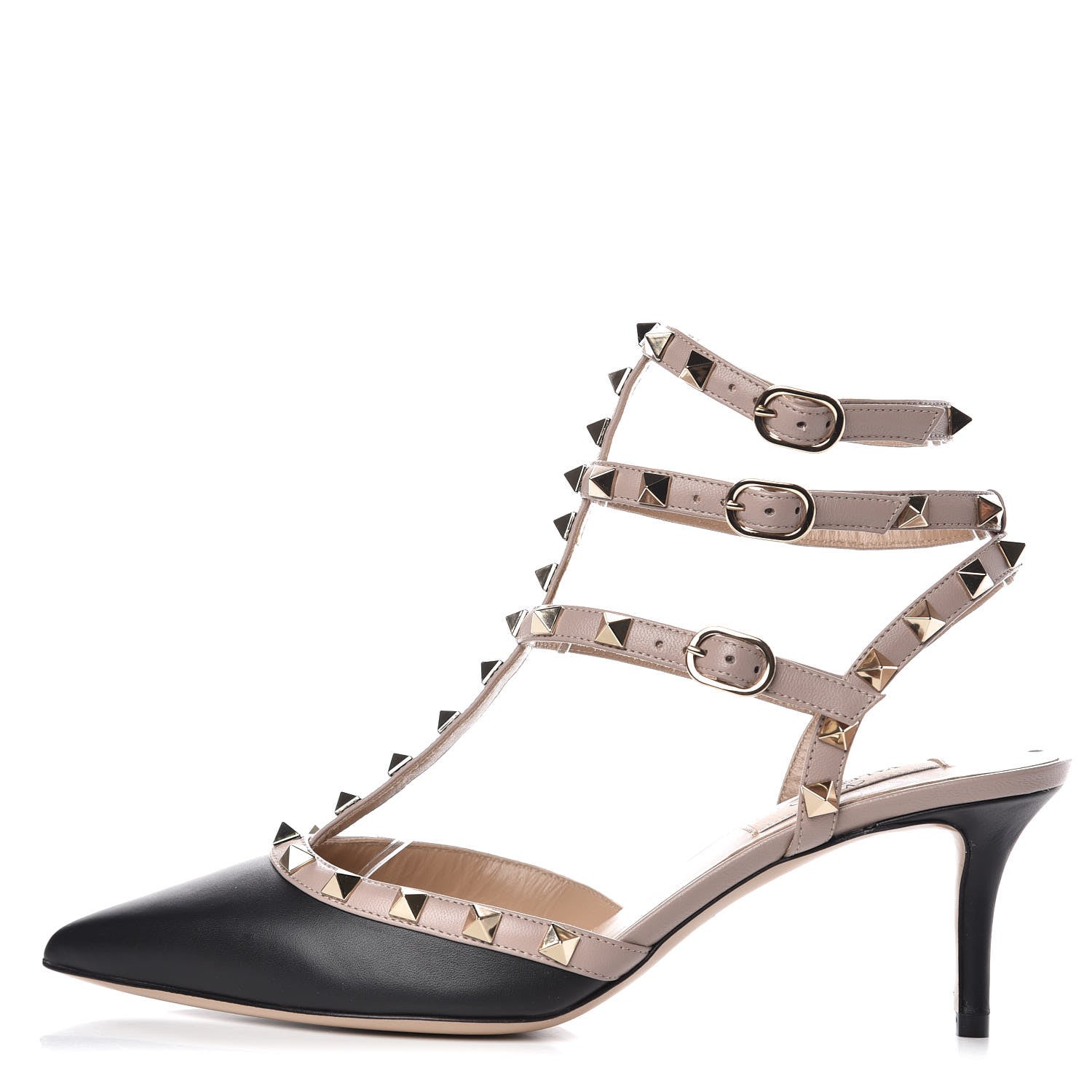 Valentino Garavani Calfskin Nappa Rockstud Ankle Strap 65mm Pumps 38.5 Black Poudre 1 of 10