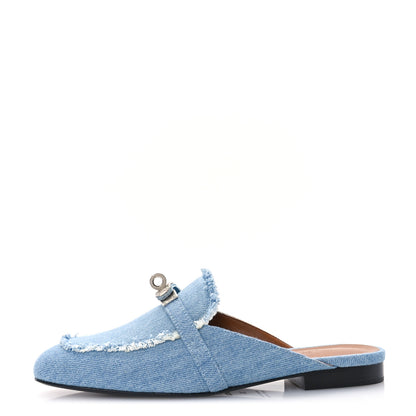 Hermes Denim Fringed Oz Mules 36 Bleu Clair 1 of 9