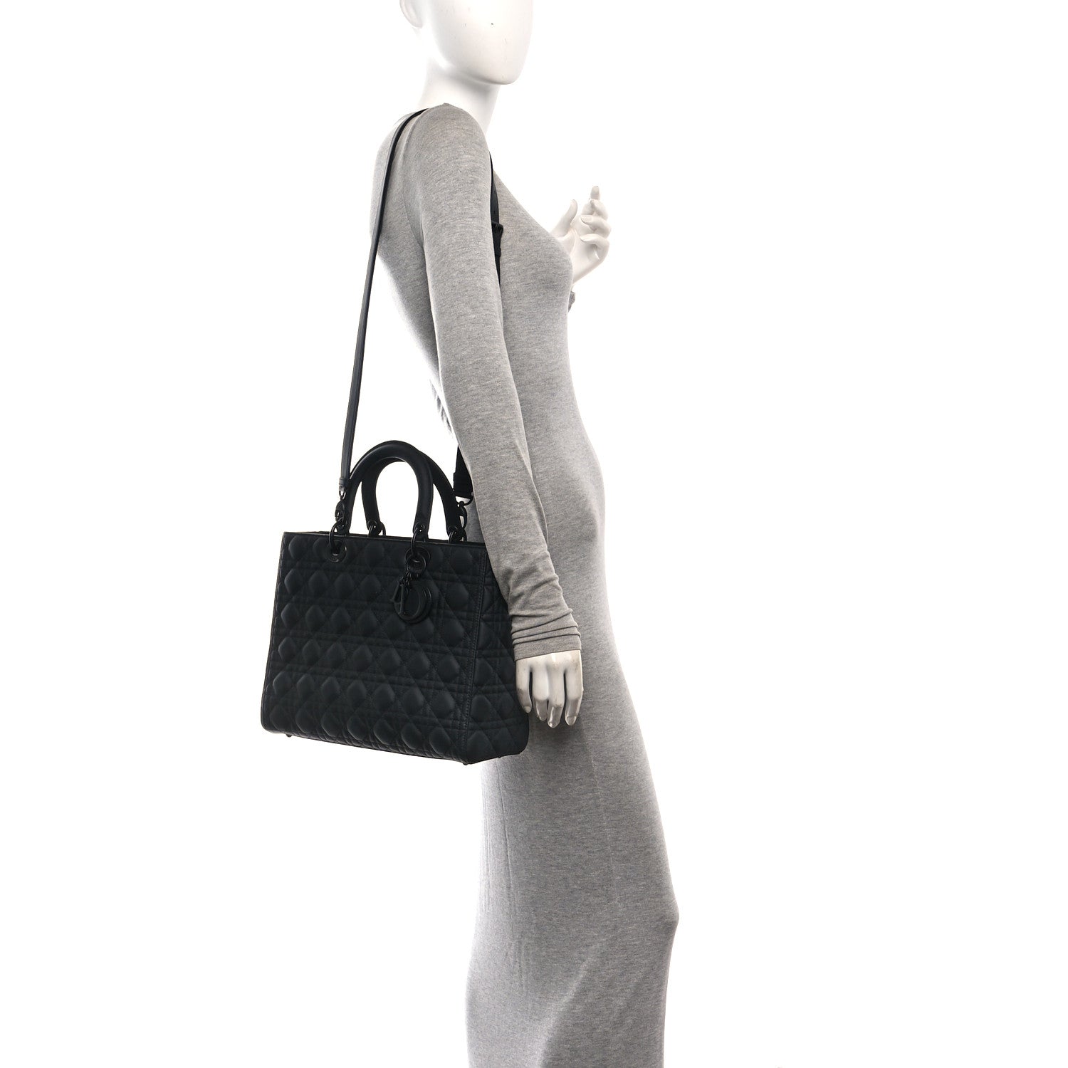 Christian Dior Ultra Matte Calfskin Cannage Large Lady Dior Black 2 of 10