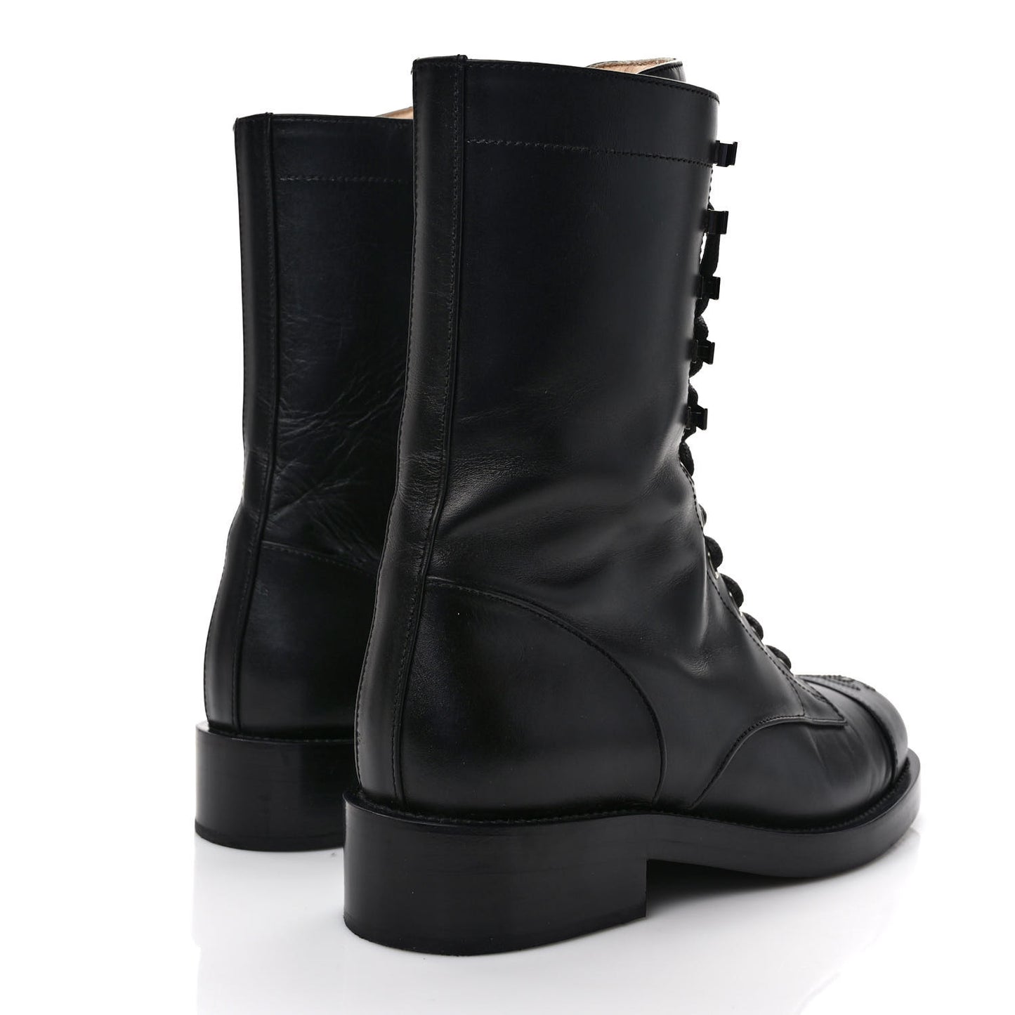 Crumpled Calfskin Lace Up Combat Boots 37 Black