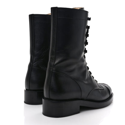Chanel Crumpled Calfskin Lace Up Combat Boots 37 Black 4 of 10