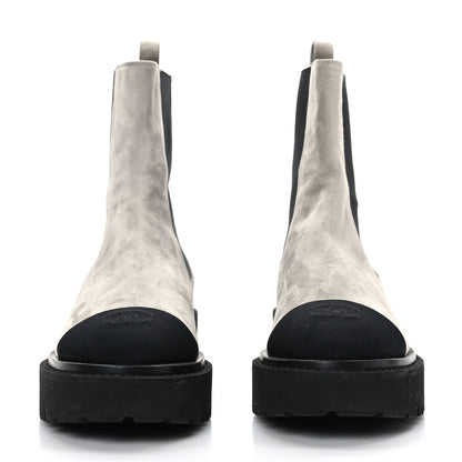 Chanel Suede Calfskin Grossgrain Cap Toe CC Ankle Boots 37.5 Light 37.5 Grey Black 2 of 9