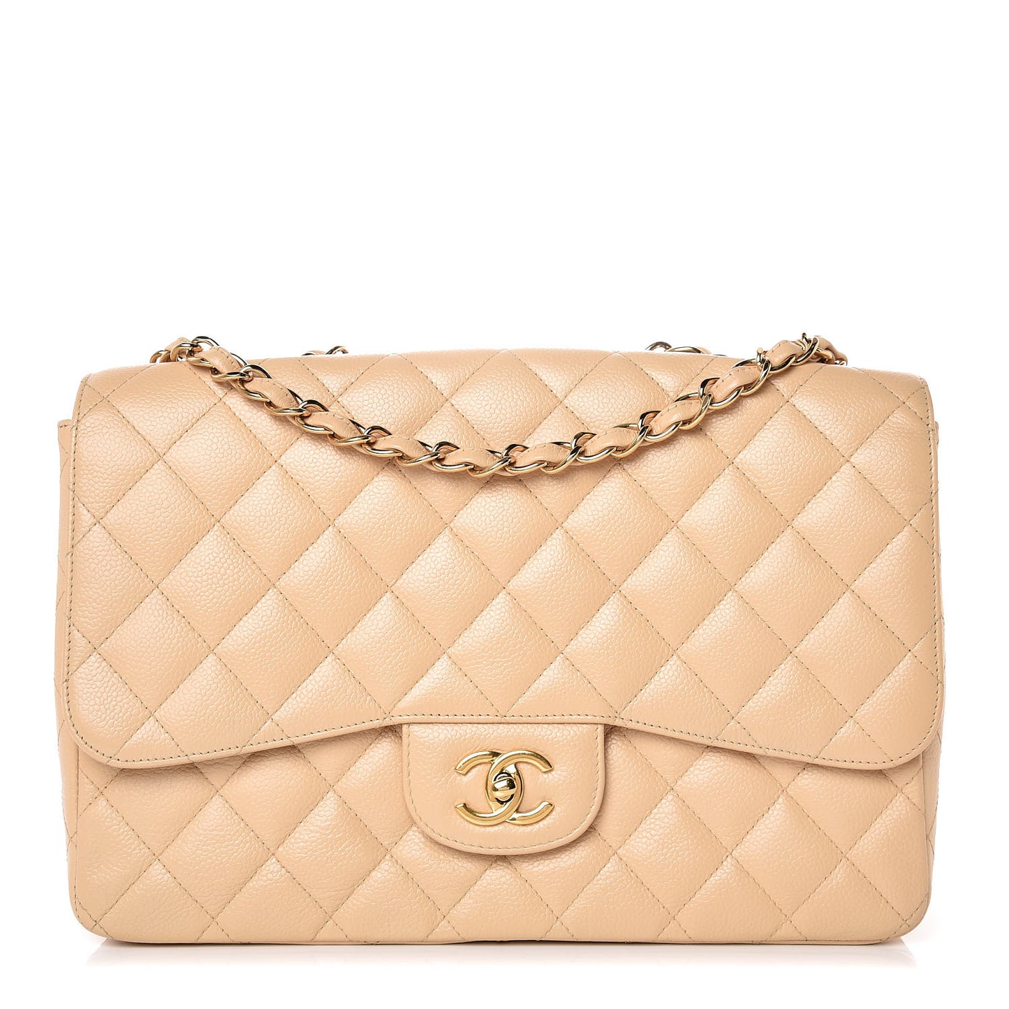 Caviar Quilted Jumbo Single Flap Beige Clair