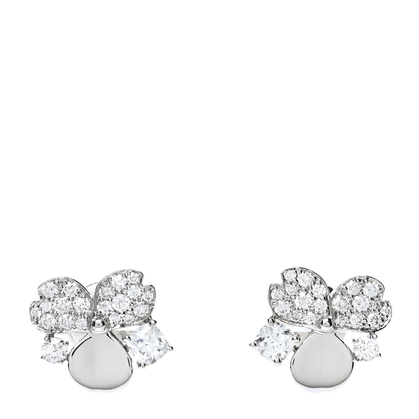 Platinum Diamond Paper Flowers Cluster Earrings