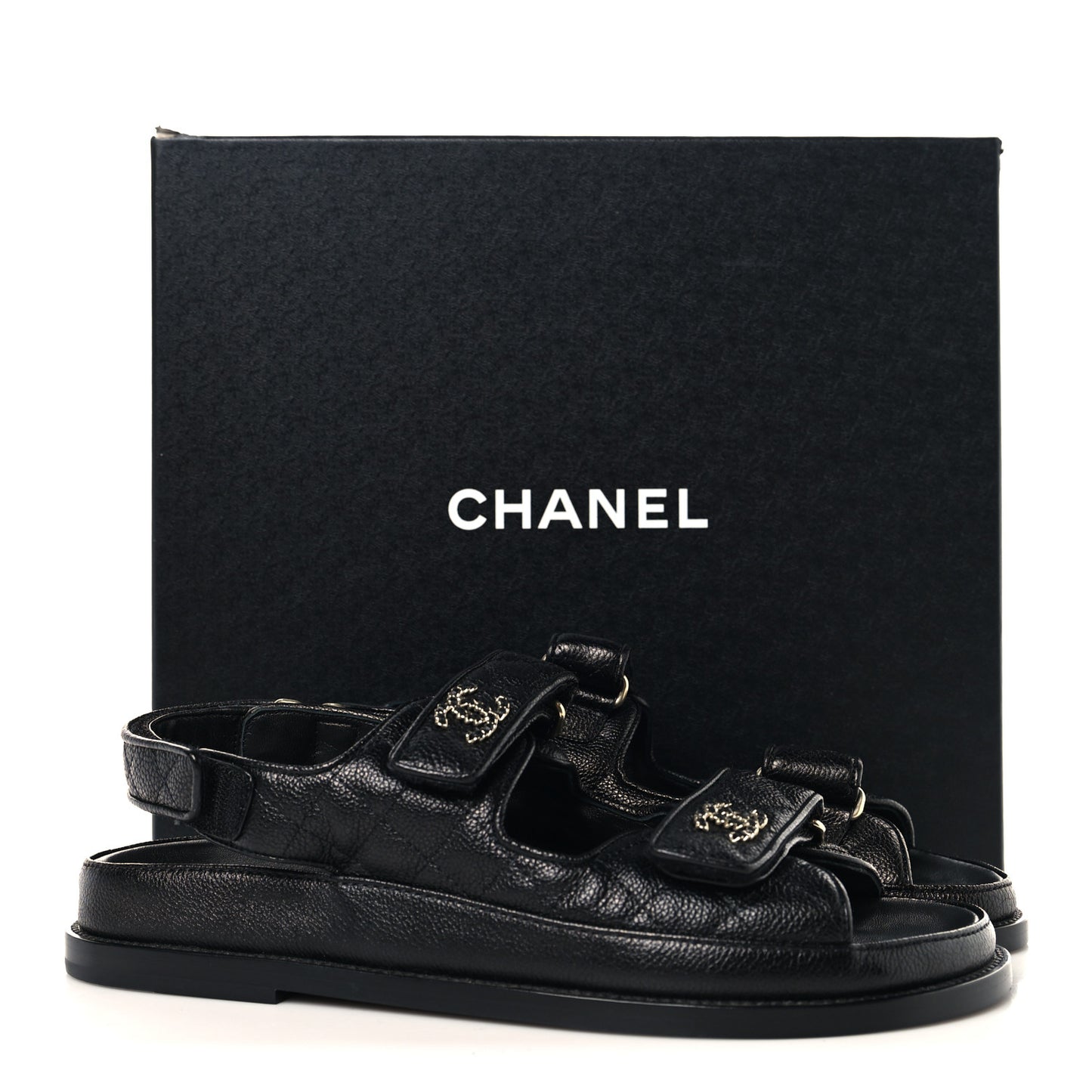 Grained Calfskin Velcro Dad Sandals 39.5 Black