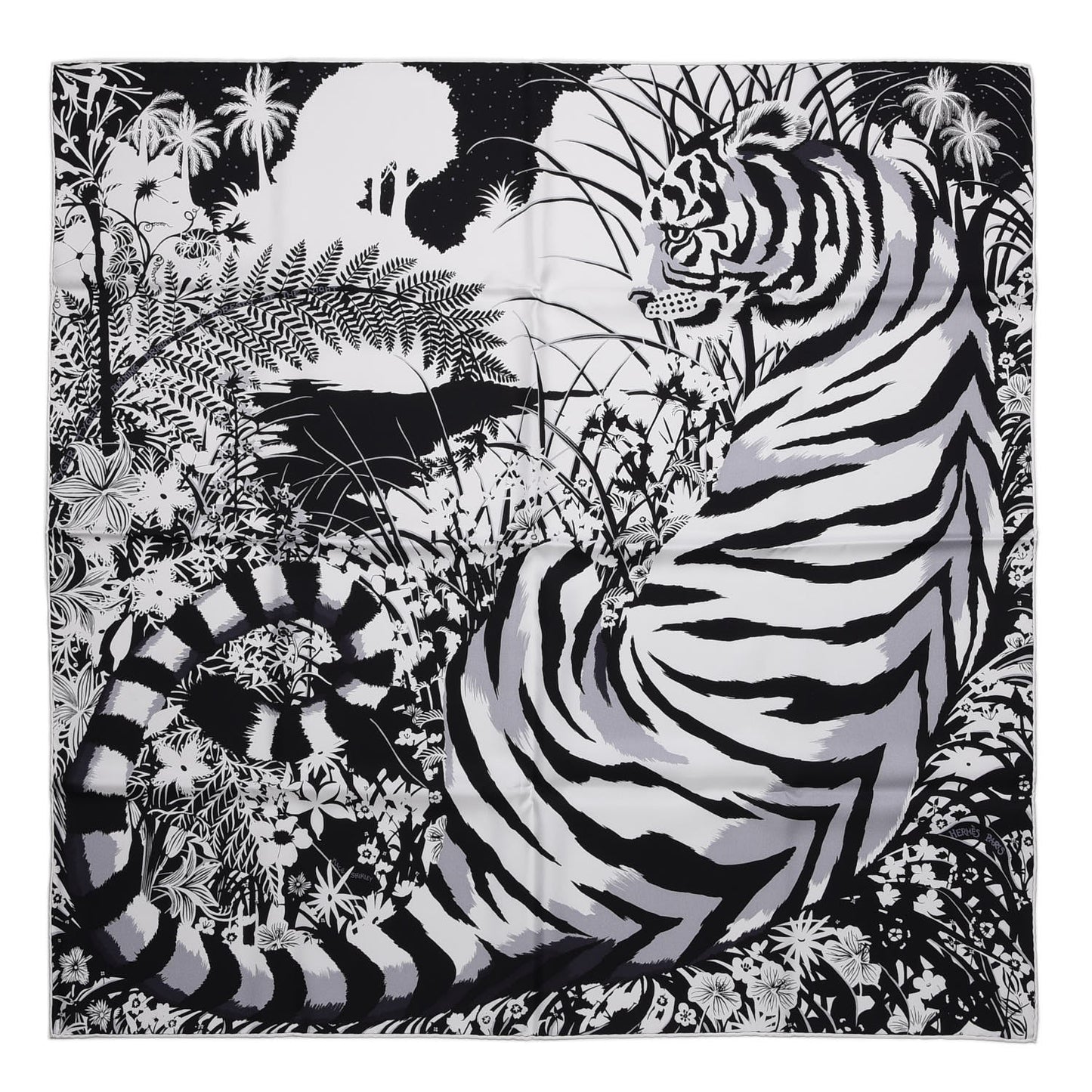 Silk Tyger Tyger Scarf 90 Noir Blanc Gris