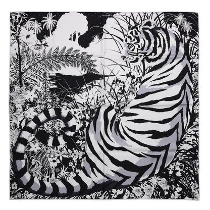 Hermes Silk Tyger Tyger Scarf 90 Noir Blanc Gris 1 of 10