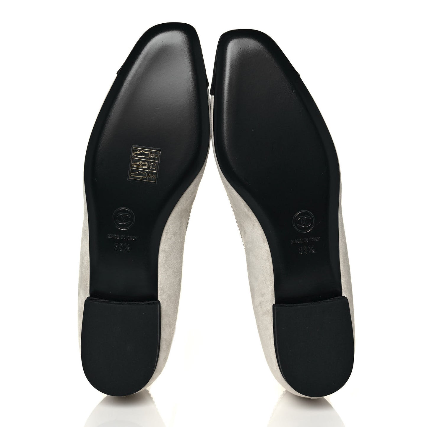 Suede Calfskin Grosgrain Crystal Star Ballerina Flats 38.5 Gray Black