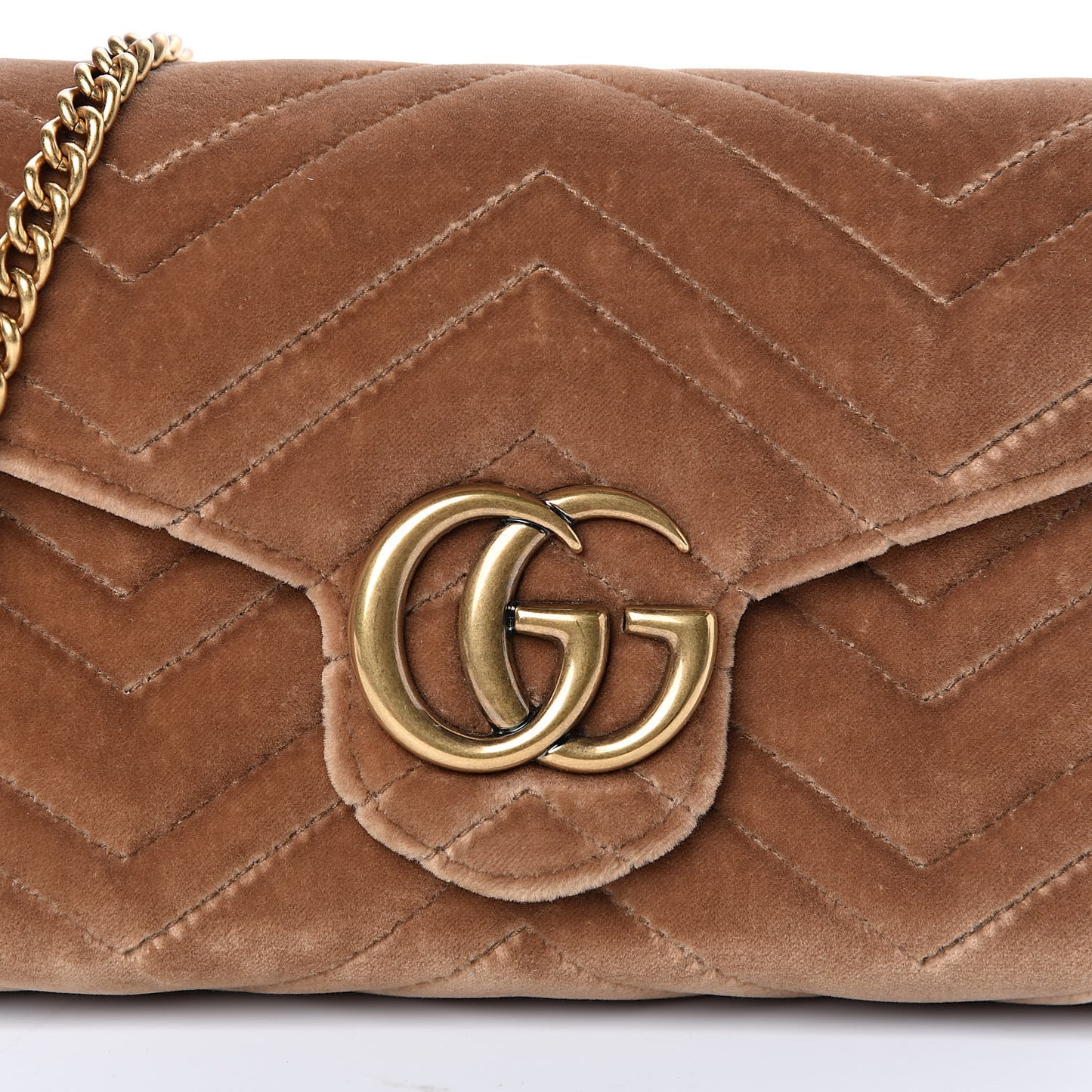 Velvet Matelasse GG Marmont Chain Wallet Taupe