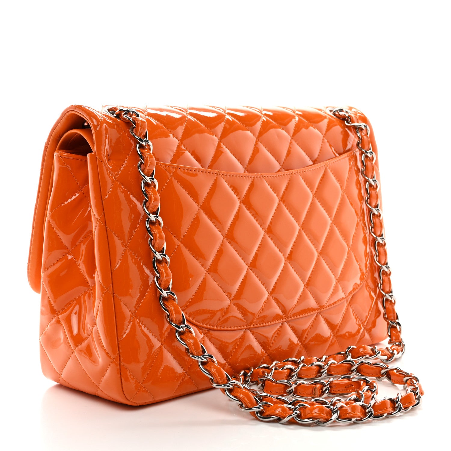 Chanel Patent Quilted Jumbo Double Flap Orange 3 of 10