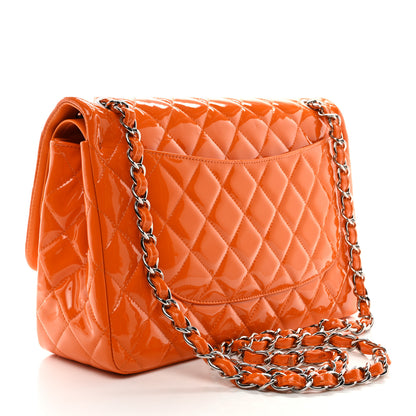 Chanel Patent Quilted Jumbo Double Flap Orange 3 of 10