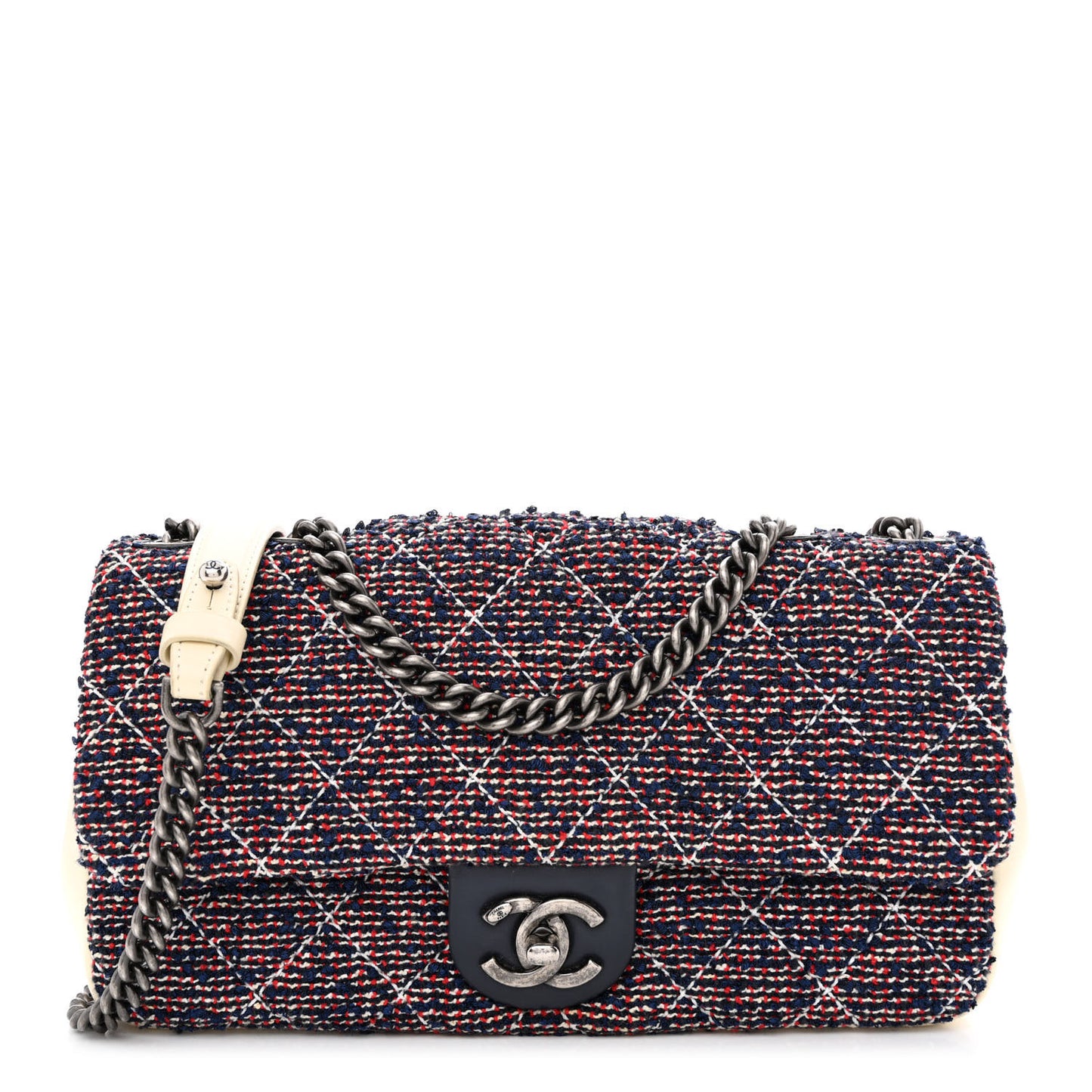 Tweed Quilted Medium Single Flap Blue Multicolor