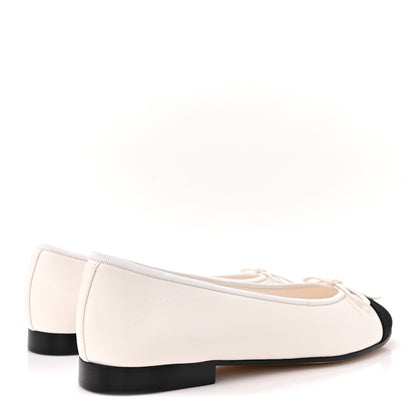Chanel Lambskin Cap Toe CC Ballerina Flats 39 White Black 5 of 10
