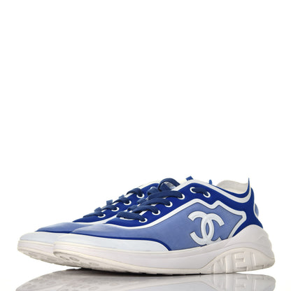 Chanel Calfskin Mesh Lyrca Womens Logo Sneakers 42 White Blue 3 of 8