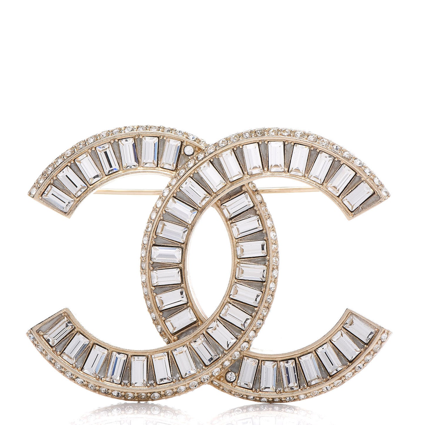 Baguette Crystal CC Brooch Gold