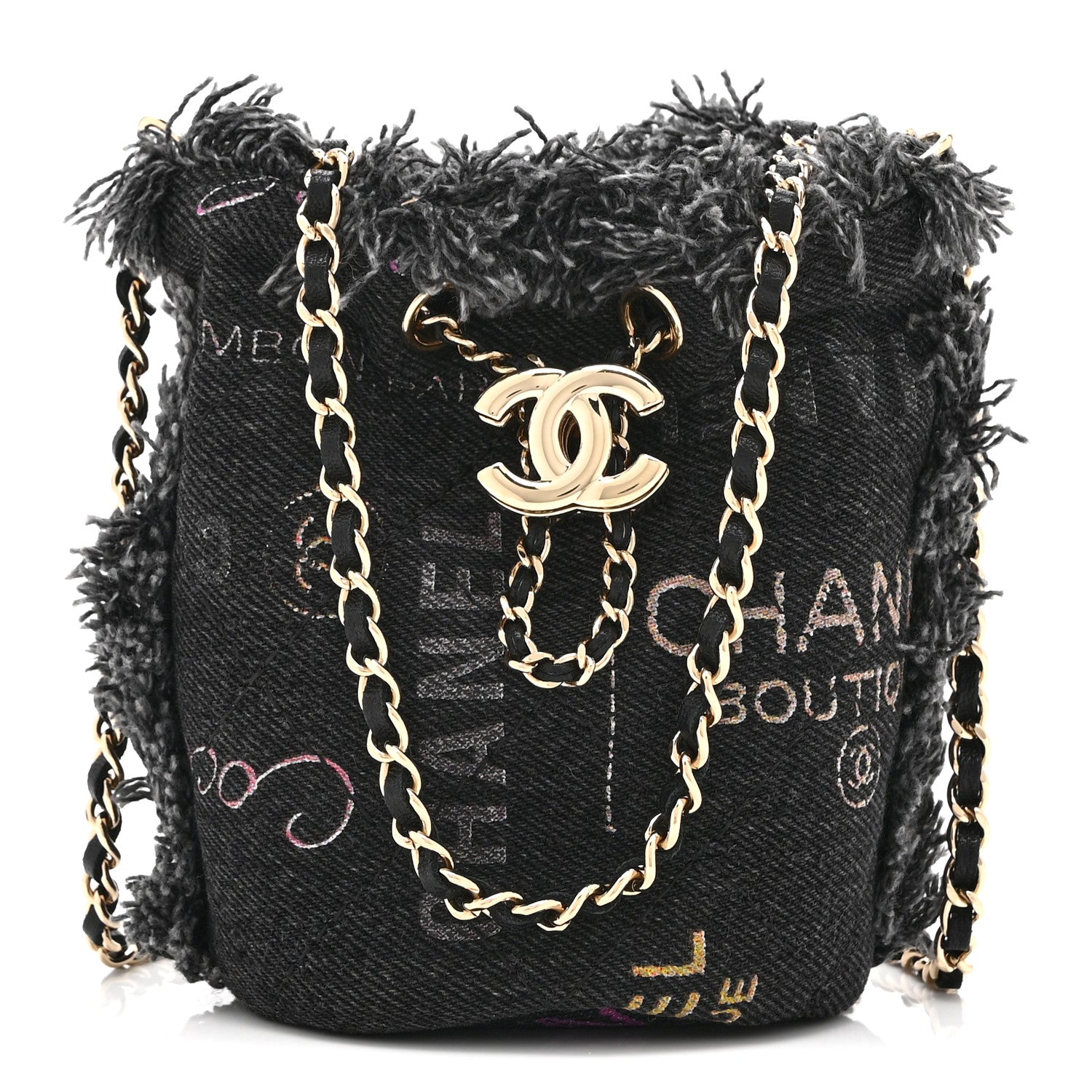 Chanel Denim Quilted Mood Mini Bucket With Chain Black Multicolor 1 of 10