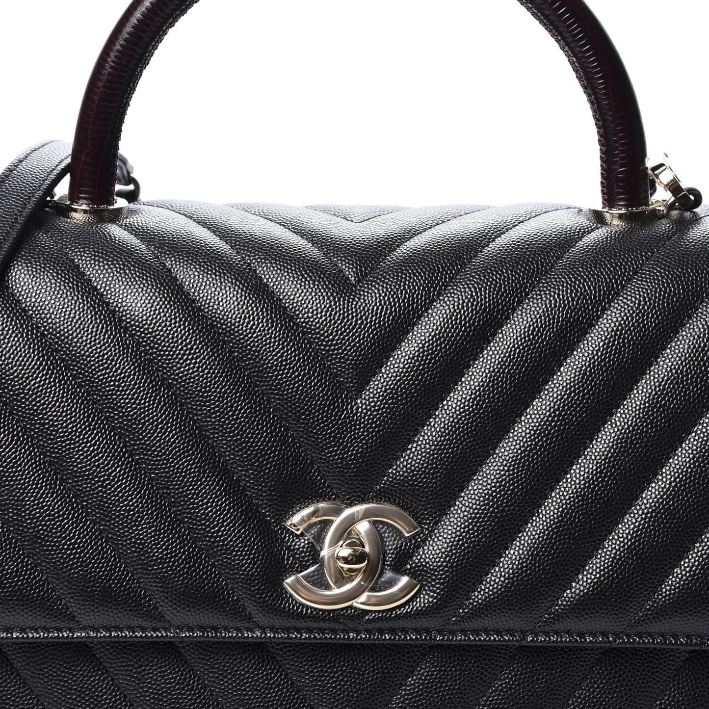 Caviar Lizard Embossed Chevron Quilted Medium Coco Handle Flap Black