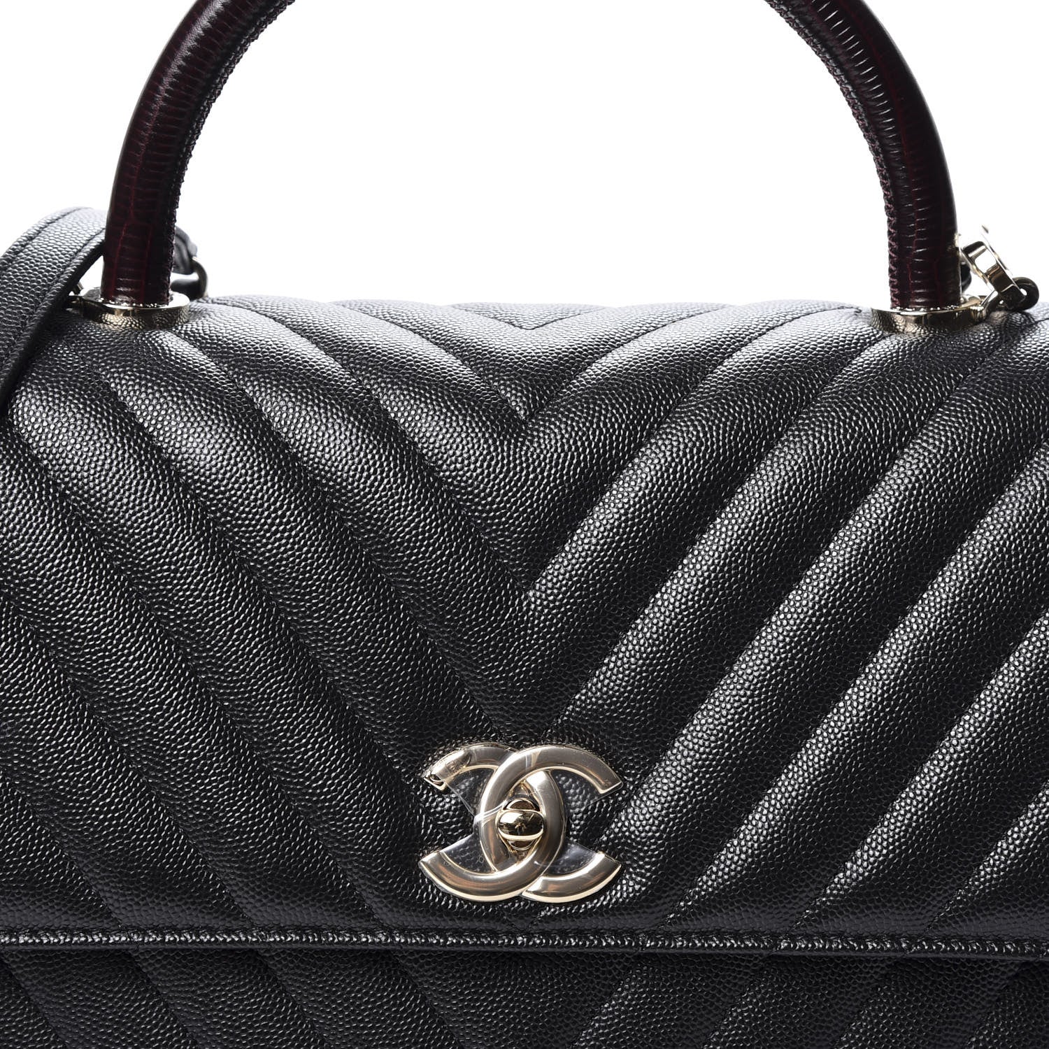 Chanel Caviar Lizard Embossed Chevron Quilted Medium Coco Handle Flap Black 9 of 9