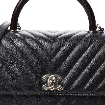 Chanel Caviar Lizard Embossed Chevron Quilted Medium Coco Handle Flap Black 9 of 9