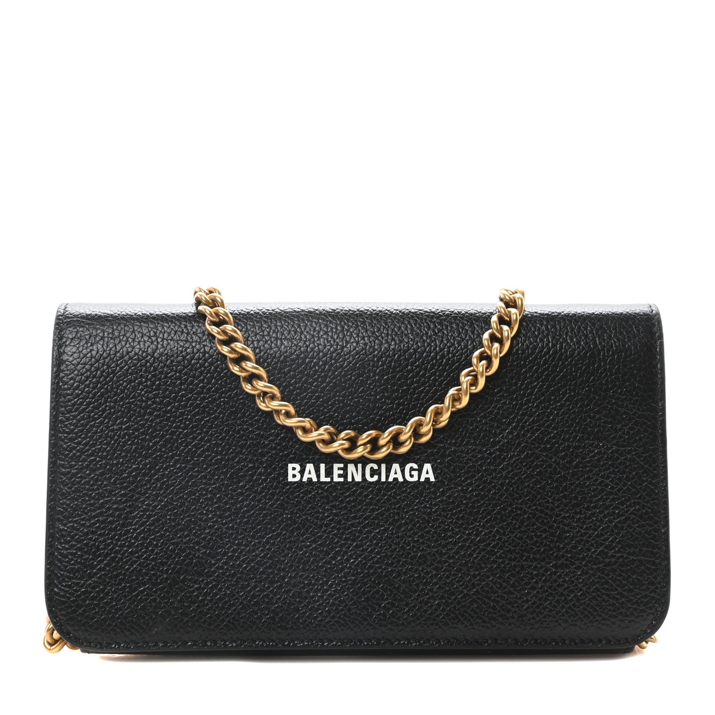 Grained Calfskin Logo Cash Phone Holder Wallet On Chain Black White
