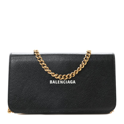Balenciaga Grained Calfskin Logo Cash Phone Holder Wallet On Chain Black White 1 of 9