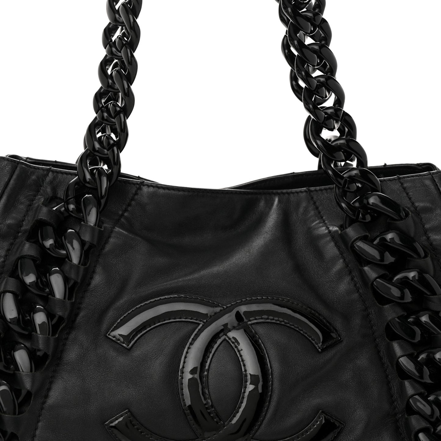Calfskin Modern Chain Rhodoid East West Tote Black