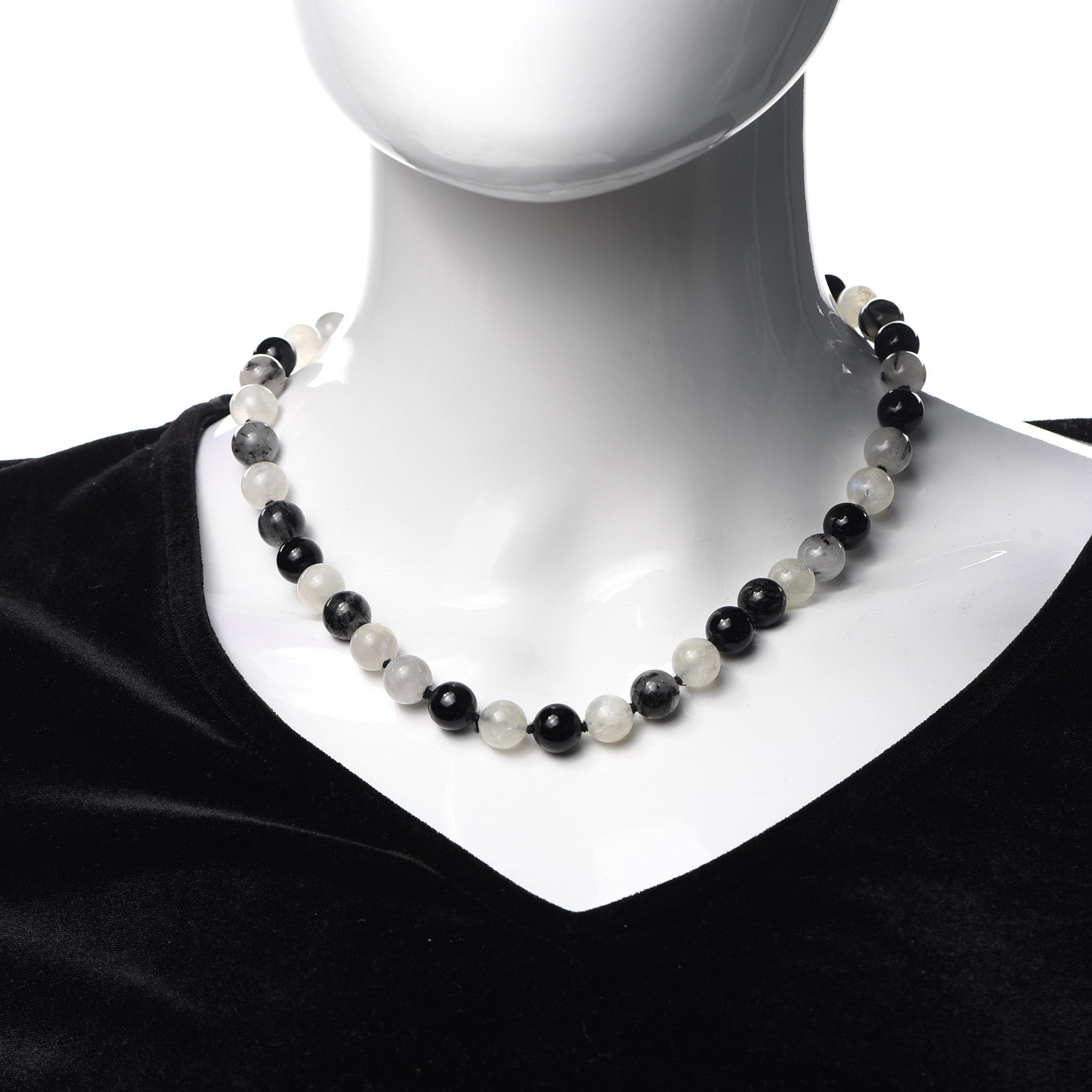 Tiffany Sterling Silver Black Onyx Tourmalinated Quartz Moonstone Bead Necklace 2 of 8