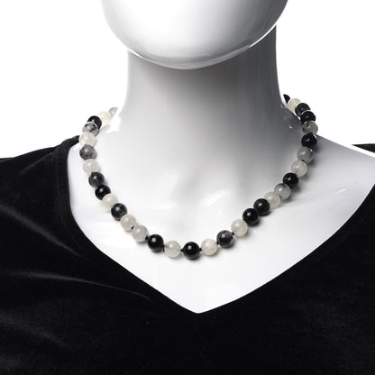 Tiffany Sterling Silver Black Onyx Tourmalinated Quartz Moonstone Bead Necklace 2 of 8