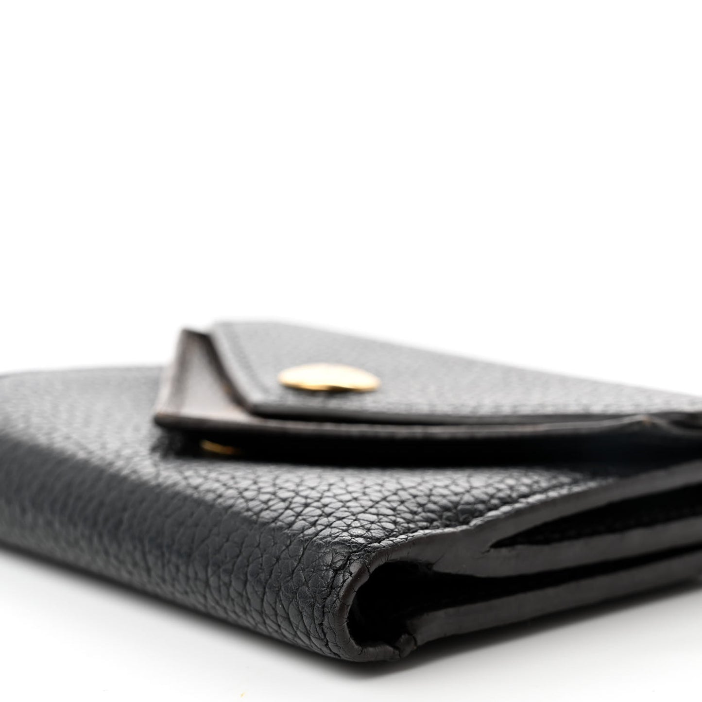 Grained Calfskin Monogram Double V Compact Wallet Black