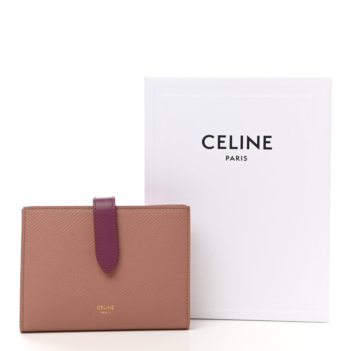 Grained Calfskin Medium Multifunction Strap Wallet Antique Rose Wild Berry