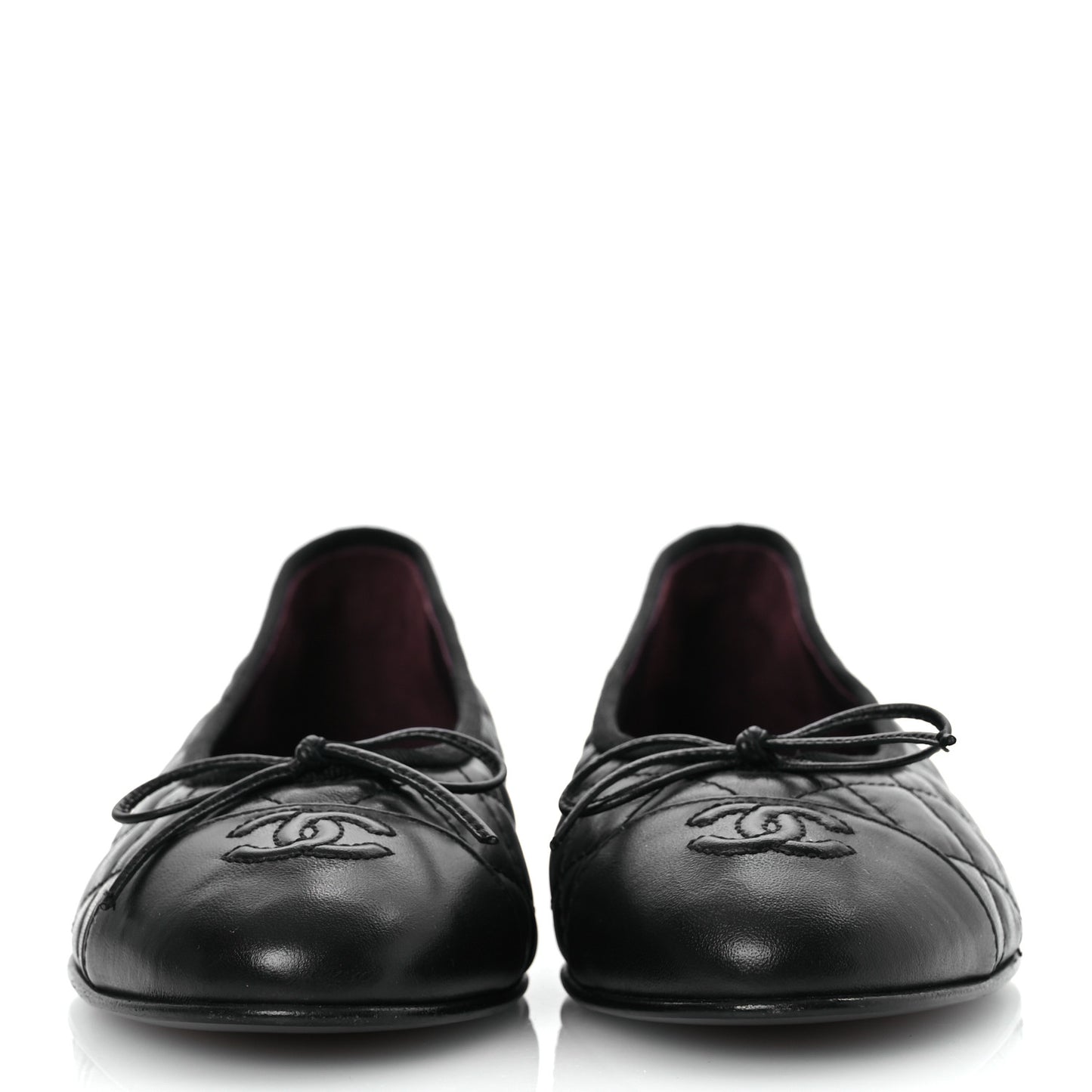 Aged Calfskin Quilted CC Cap Toe Ballerina Flats 38.5 Black