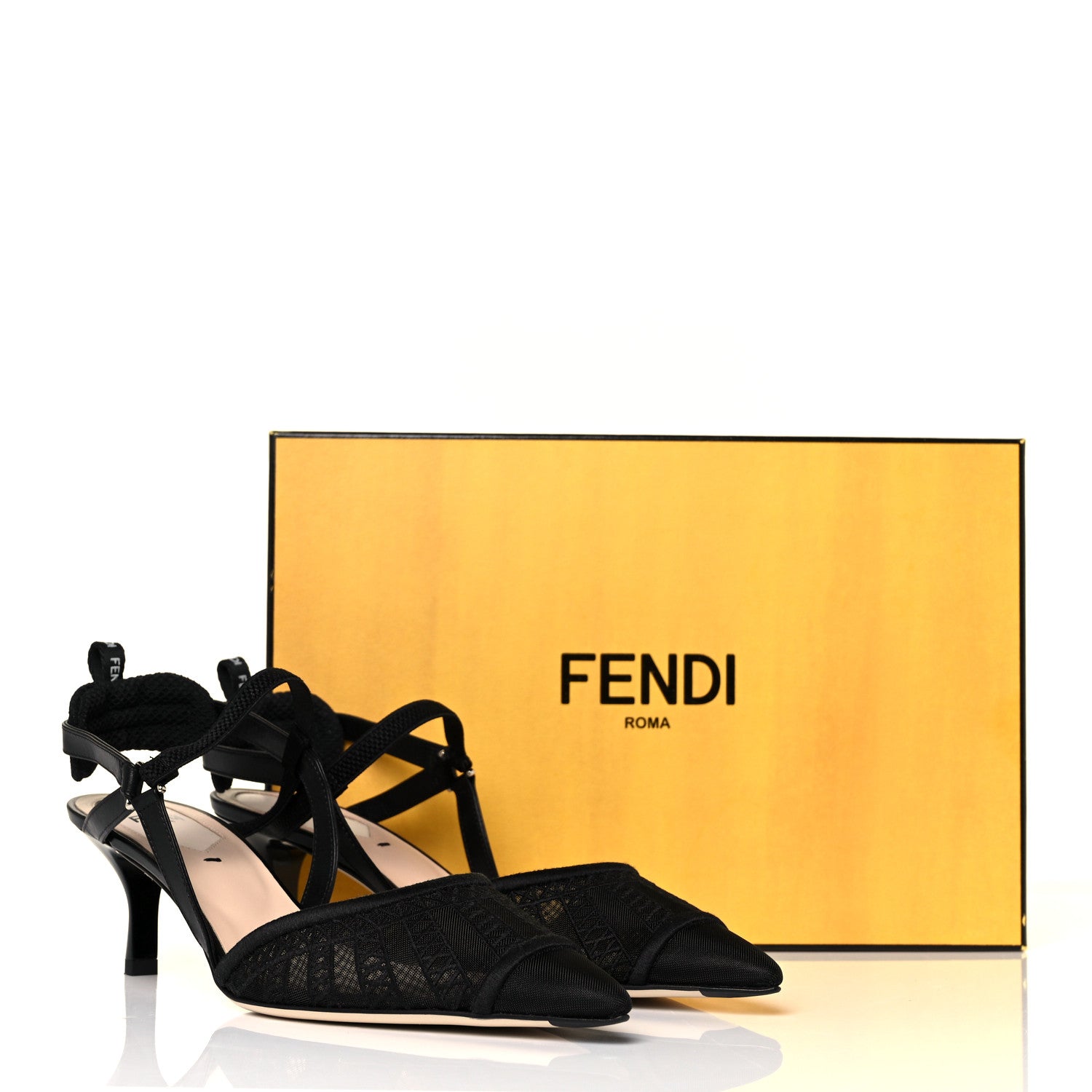 Fendi Mesh Vitello Ajour Embroidered Colibri Lite 55mm Slingback Pumps 39 Black 8 of 8
