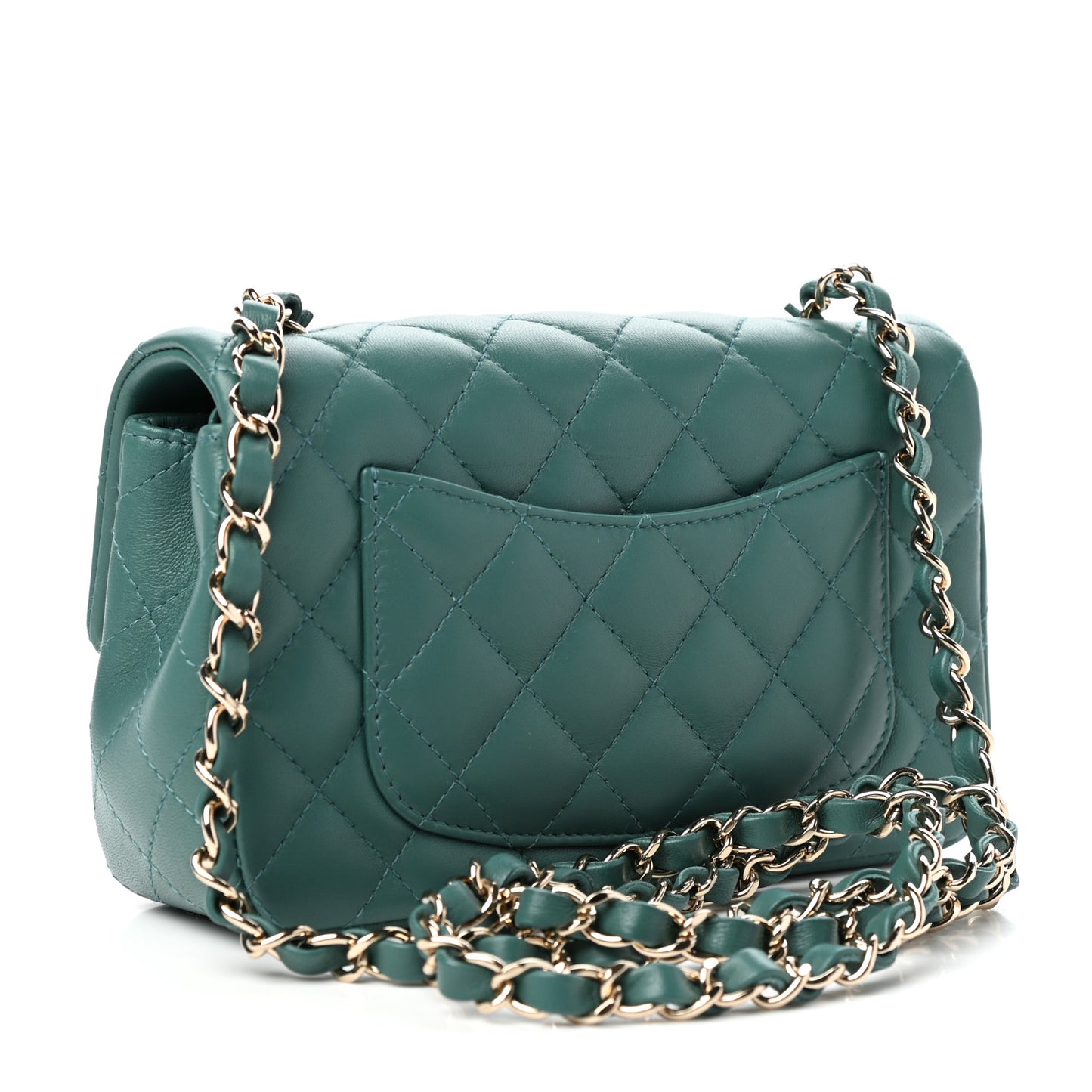 Lambskin Quilted Mini Rectangular Flap Green