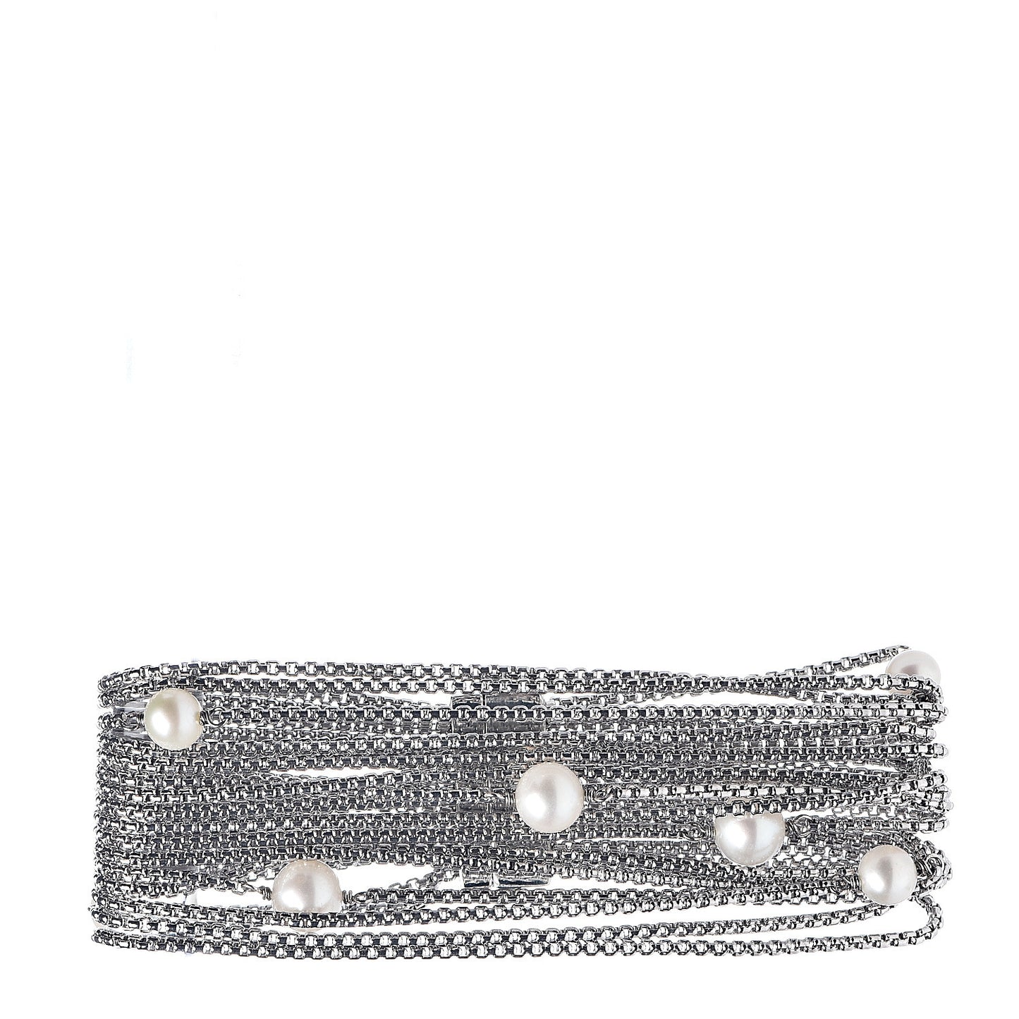 Sterling Silver Pearl Sixteen-Row Chain Bracelet