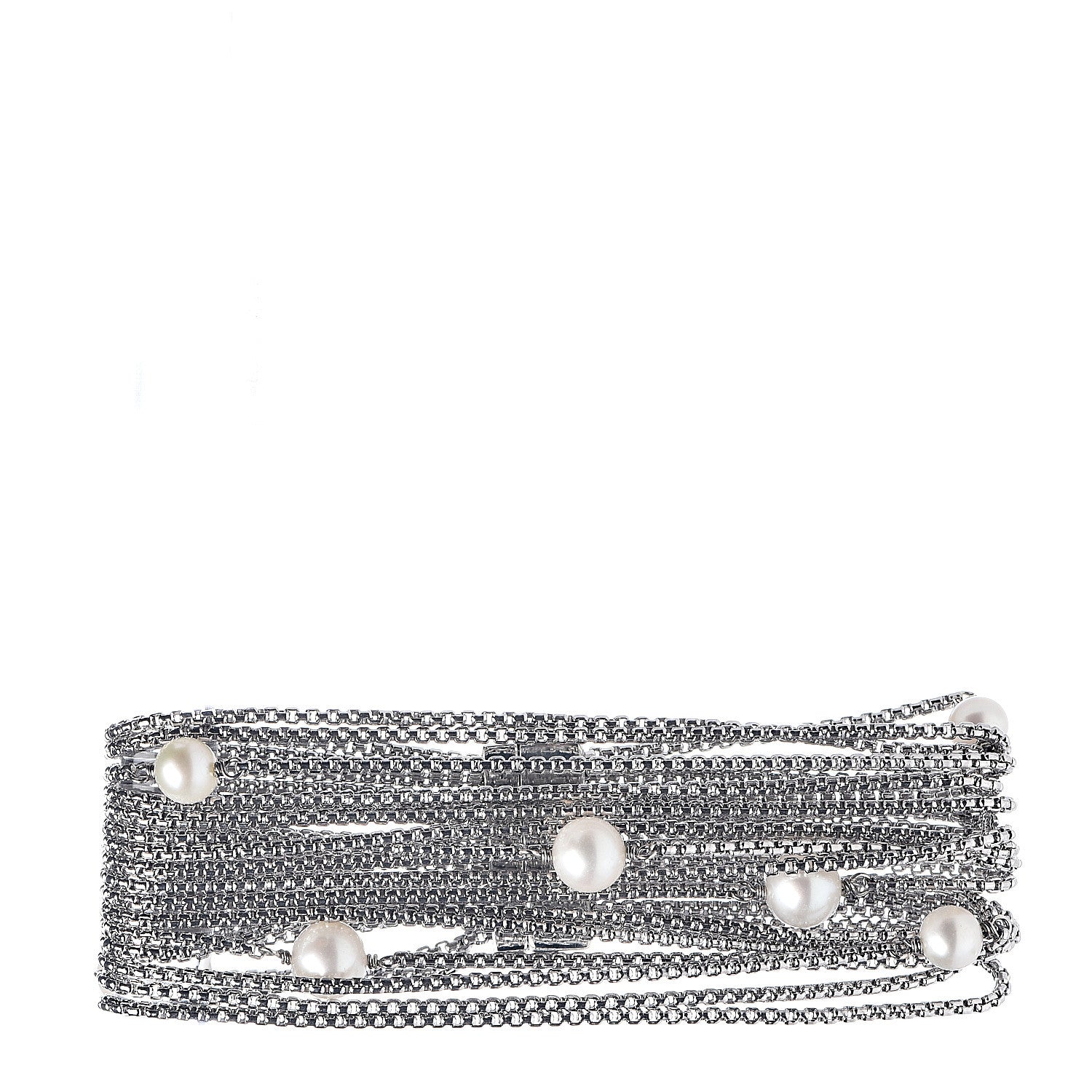 David Yurman Sterling Silver Pearl Sixteen-Row Chain Bracelet 1 of 4