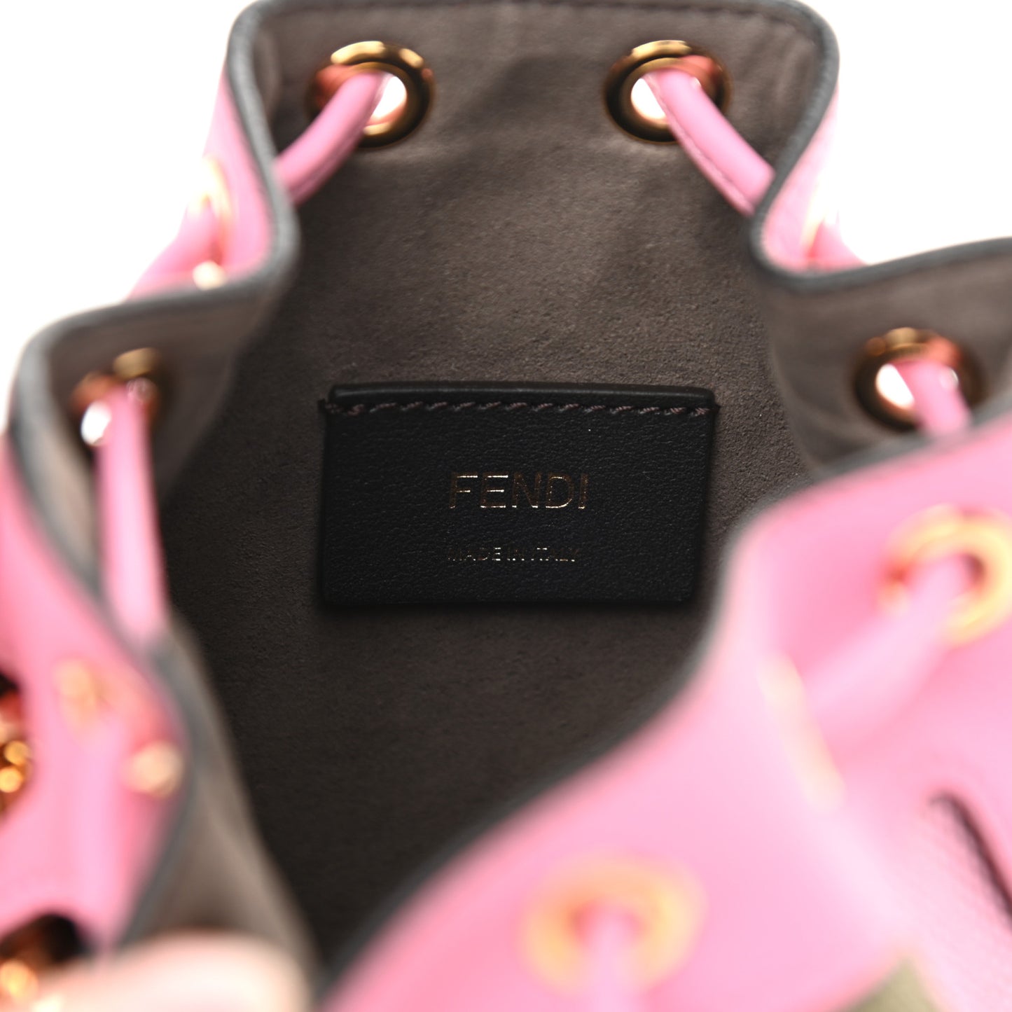 Raffia Vitello Seta F is Fendi Pequin Gingham Woven Mini Mon Tresor Bucket Bag Military Rosa Lollypop