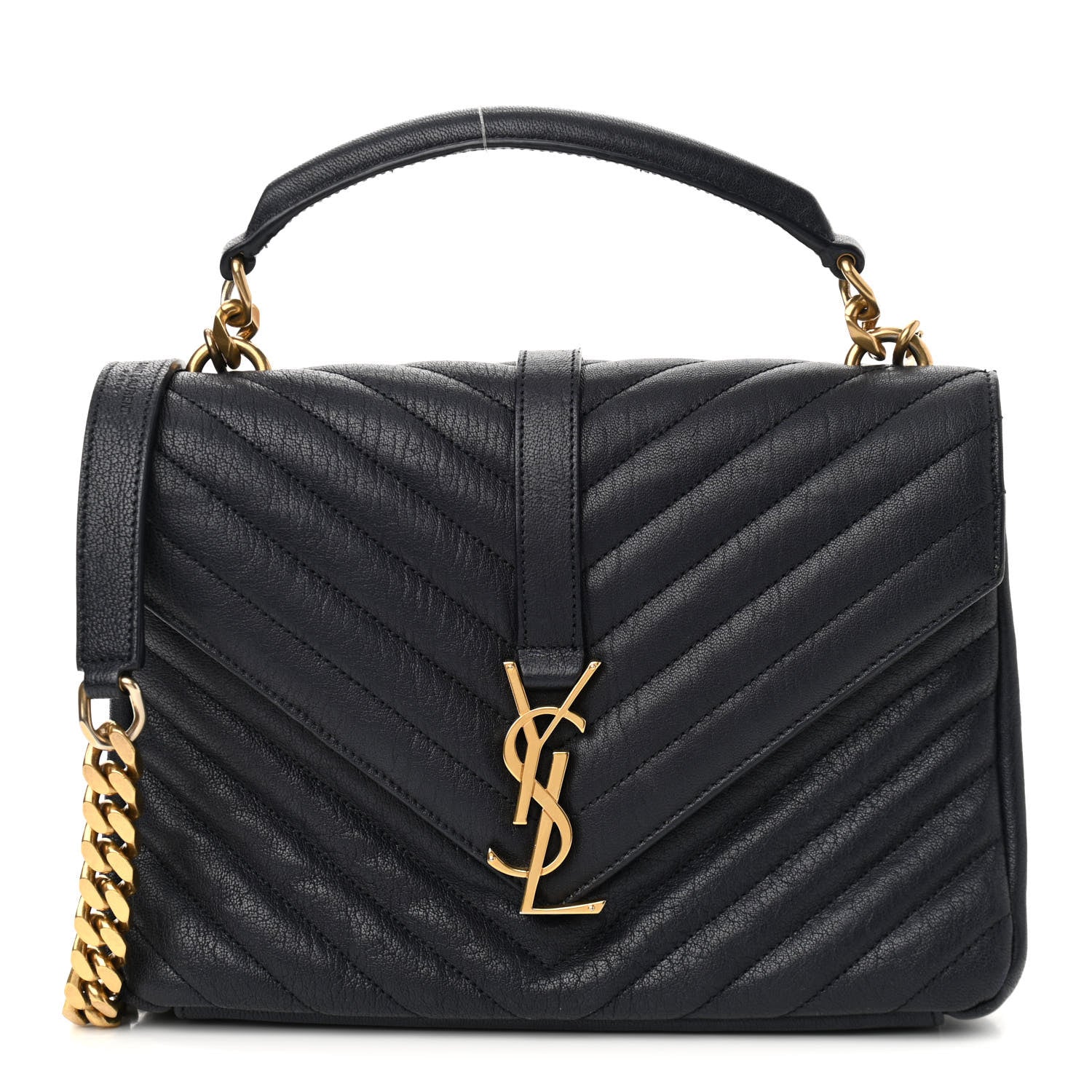 Saint Laurent Lambskin Matelasse Chevron Monogram Medium College Bag Deep Marine 1 of 16