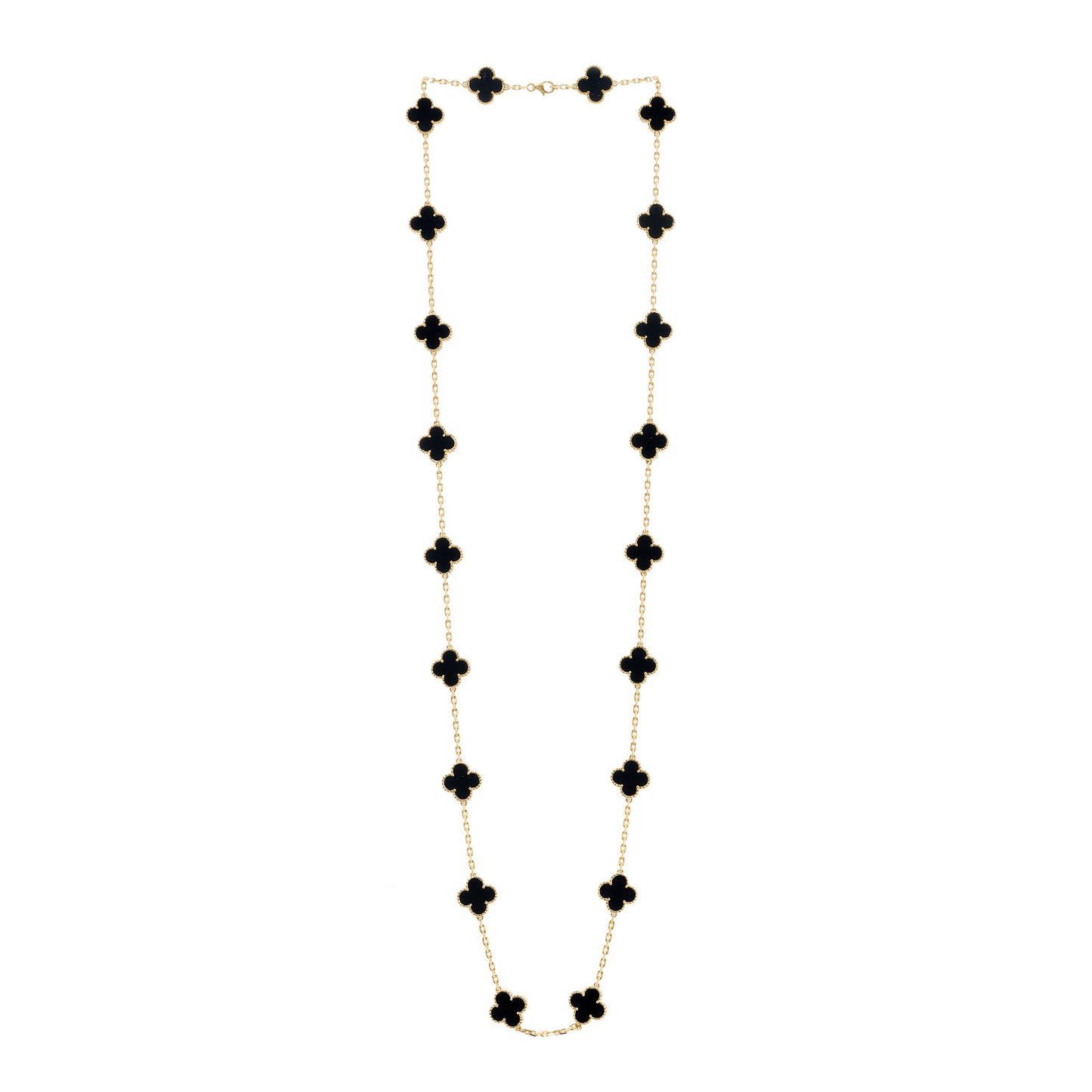 18K Yellow Gold Black Onyx 20 Motifs Vintage Alhambra Necklace