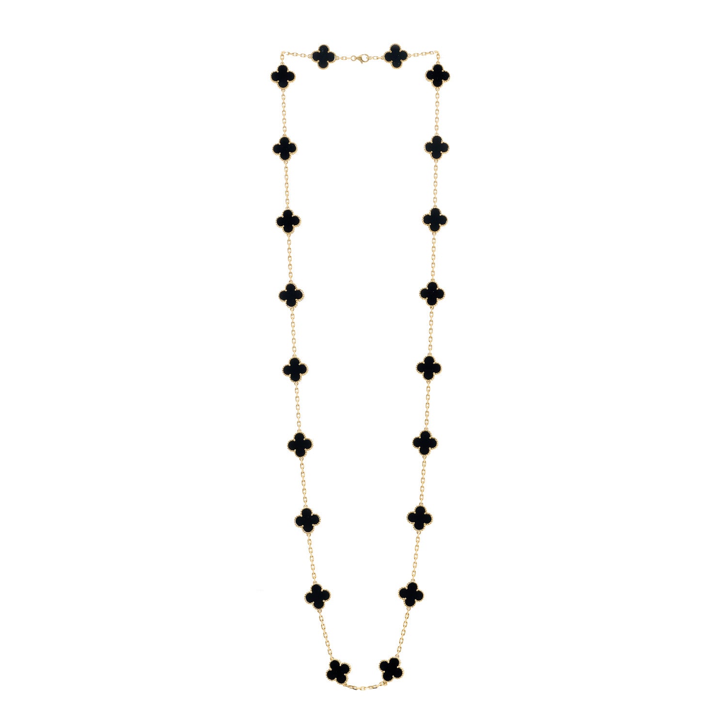 Van Cleef & Arpels 18K Yellow Gold Black Onyx 20 Motifs Vintage Alhambra Necklace 3 of 6