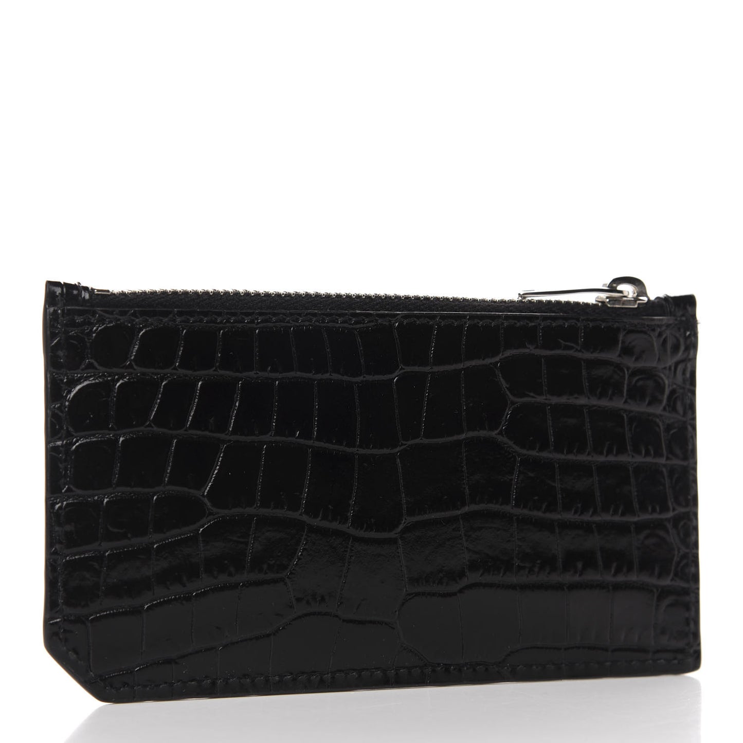 Calfskin Crocodile Embossed 5 Fragments Zip Pouch Card Holder Black