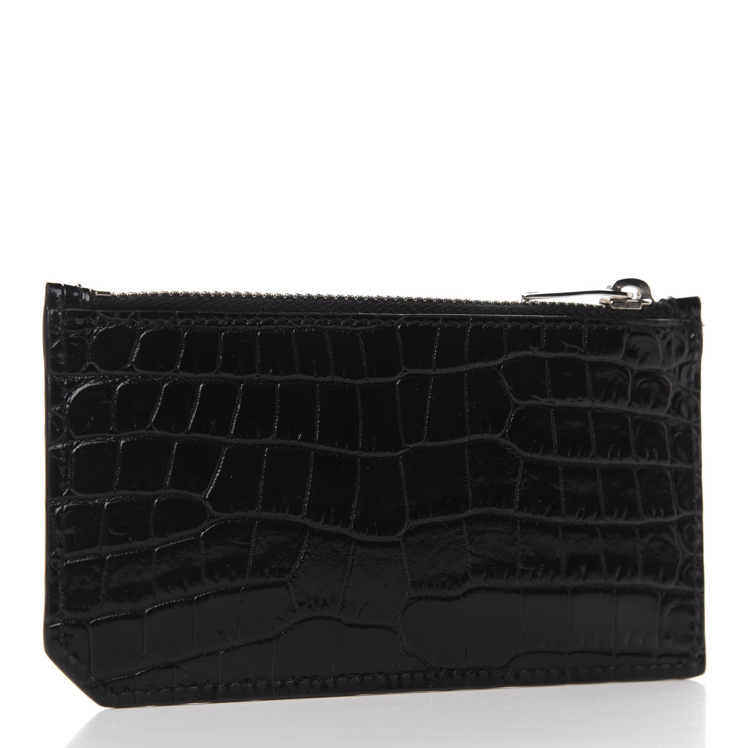 Saint Laurent Calfskin Crocodile Embossed 5 Fragments Zip Pouch Card Holder Black 3 of 8