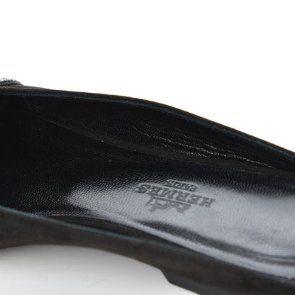 Hermes Suede Goatskin Crystal Roxane Mules 36.5 Gris Argente Black 15 of 15