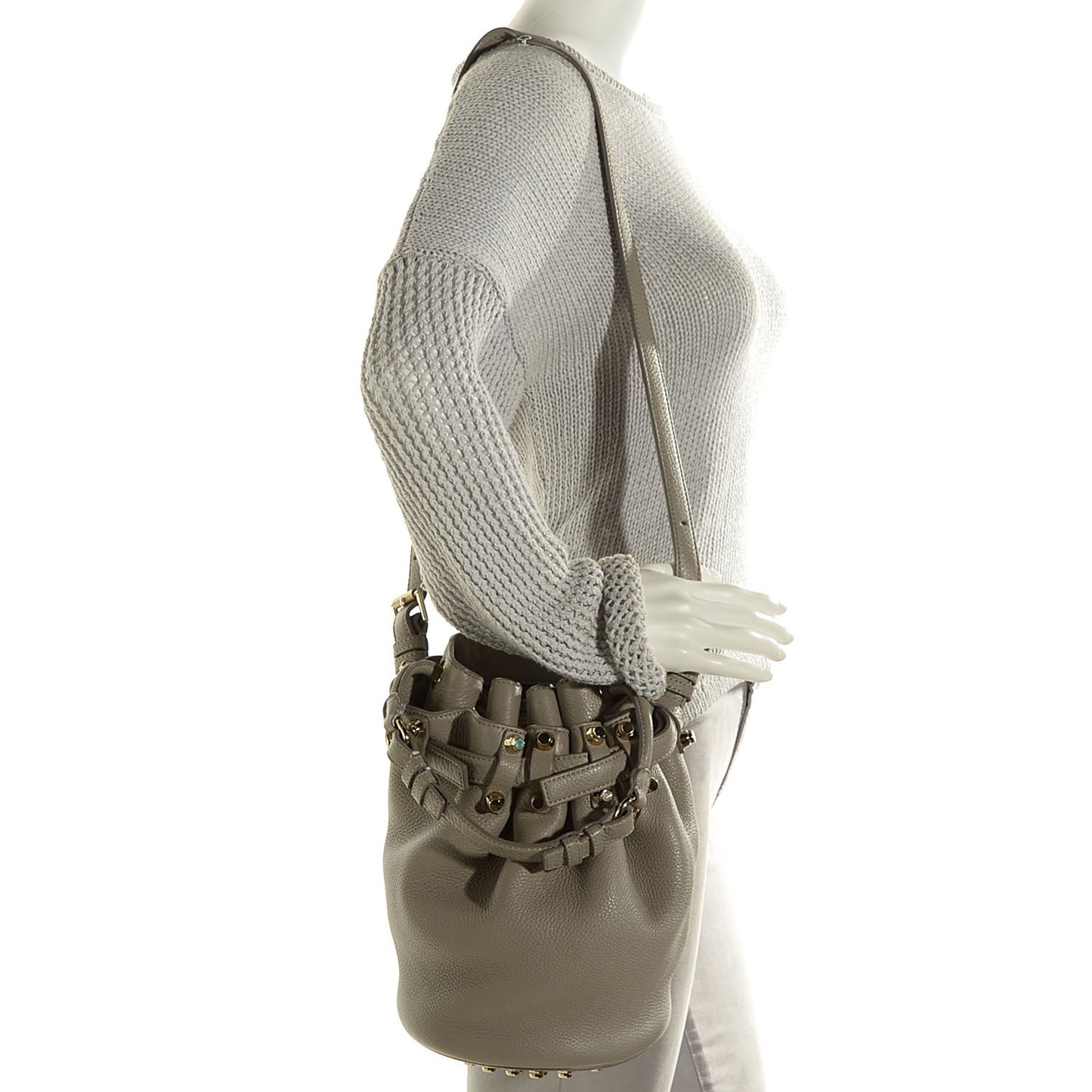 Pebbled Lambskin Diego Bucket Bag Oyster