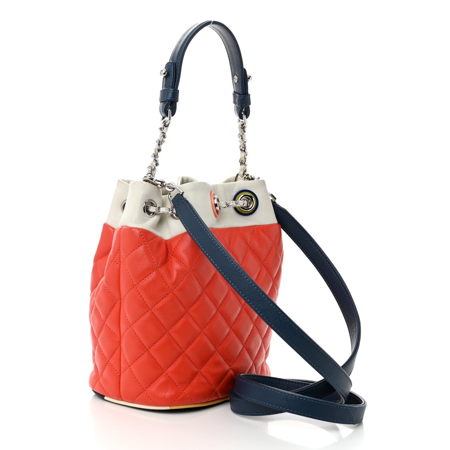 Lambskin Quilted Cuba Drawstring Tote Red White Blue
