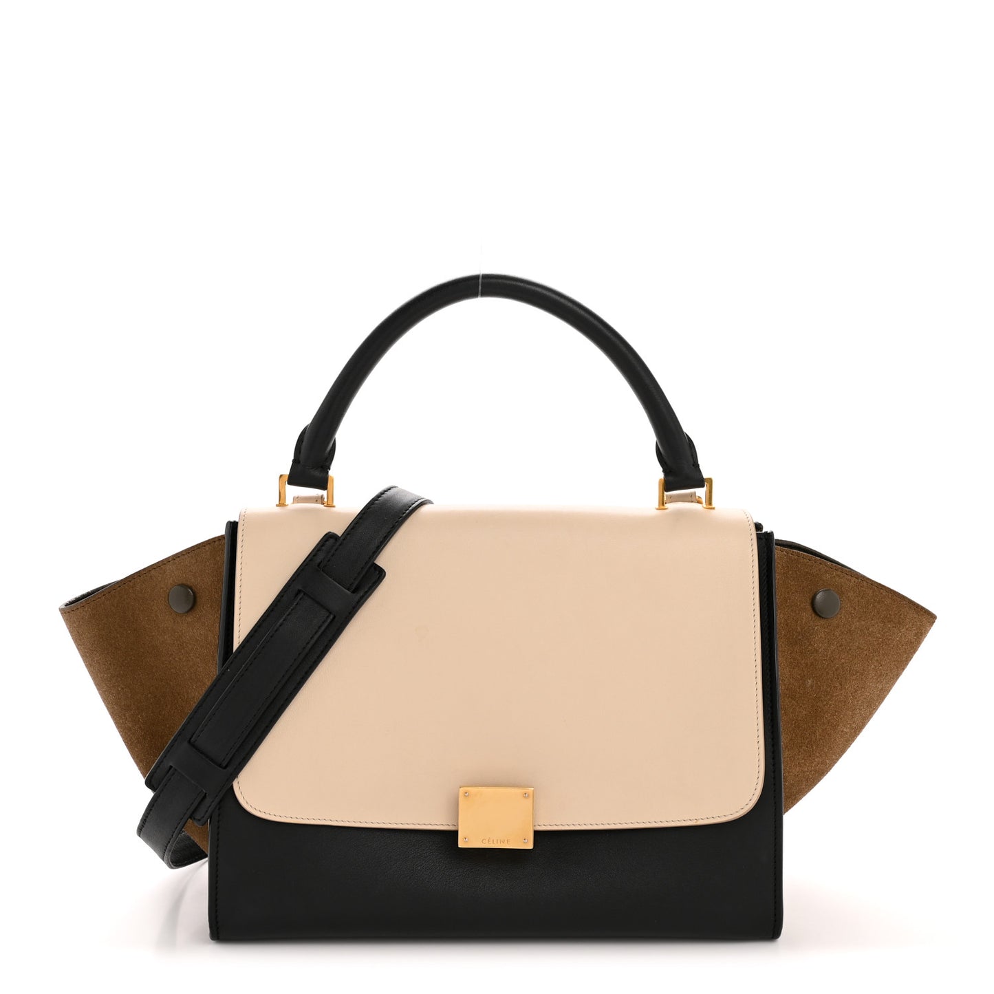 Smooth Calfskin Suede Medium Tri-Color Trapeze Cream Black Brown